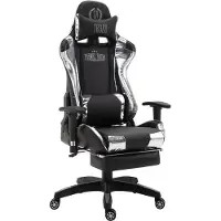 Mendler Racing Bürostuhl HLO-CP82 mit Fußablage glanz schwarz/weiß