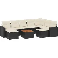 vidaXL 10-tlg. Garten-Sofagarnitur mit Kissen Schwarz Poly Rattan