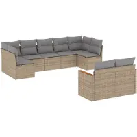 vidaXL 9-tlg. Garten-Sofagarnitur mit Kissen Beige Poly Rattan