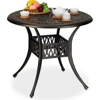Relaxdays Gartentisch mit Schirmloch, antike Optik, Aluminiumguss, H x D: 75 x 90 cm, runder Balkontisch, schwarz/bronze
