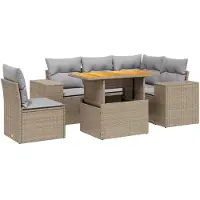 vidaXL 6-tlg. Garten-Sofagarnitur mit Kissen Beige Poly Rattan