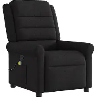 Syfax Massagesessel Schwarz Stoff mit manueller Liegefunktion, Vibrationsfunktion, USB-Anschluss, Seitentasche, 73x91,5x102,5 cm