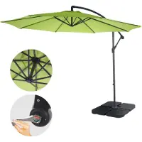 Mendler Ampelschirm Acerra, Sonnenschirm Sonnenschutz, Ø 3m neigbar, Polyester/Stahl 11kg grün-lemon mit Ständer