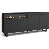 Skraut Home Sideboard, Highboard, 200x35x87cm, 4 Türen, Elektrokamin. Industriedesign, Schwarz
