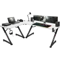 Huzaro Hero 7.0 | L-förmiger Eckschreibtisch Gamingtisch Schreibtisch Bürotisch | Rechts Links Montage | Carbon Tischplatte | 154 x117 | Weiß