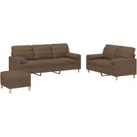 vidaXL 3-tlg. Sofagarnitur mit Kissen Braun Stoff