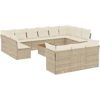 vidaXL 14-tlg. Garten-Sofagarnitur mit Kissen Beige Poly Rattan