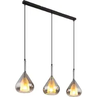 Globo Lighting Hängeleuchte Metall schwarz matt, Glas rauchfarben, Kabel PVC schwarz, Höhe kürzbar, LxBxH: 900x200x1400mm, exkl. 3x E27 60W 230V