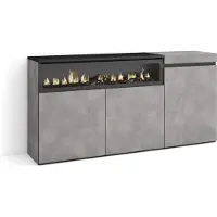Skraut Home Sideboard, Highboard, 150x35x75cm, 3 Türen, Elektrokamin. farbe Zementgrau