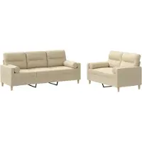 vidaXL 2-tlg. Sofagarnitur mit Kissen Creme Stoff
