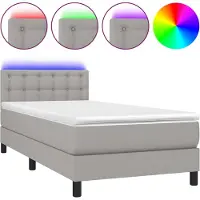 Syfax Boxspringbett mit Matratze & LED Hellgrau 90x200 cm Stoff