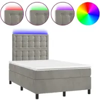 Syfax Boxspringbett mit Matratze & LED Hellgrau 120x200 cm Samt