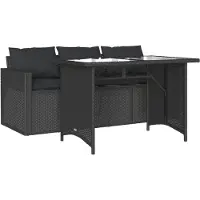 vidaXL 2-tlg. Garten-Essgruppe mit Kissen Schwarz Poly Rattan