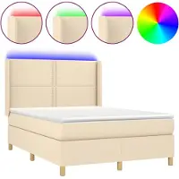Syfax Boxspringbett mit Matratze & LED Creme 140x190 cm Stoff