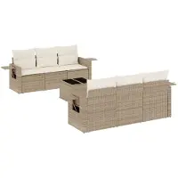 vidaXL 7-tlg. Garten-Sofagarnitur mit Kissen Beige Poly Rattan