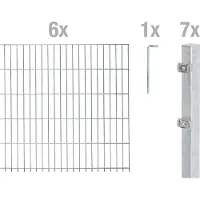 Alberts Doppelstabmattenzaun 8-6-8, Matten 2,50 m, Höhe 2,23 m, Länge 15 m, feuerverzinkt, Zaun als Komplettset, Pfosten mit Abdeckleiste 60x40 mm
