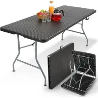 Arebos Klappbarer Buffettisch 182x74x74 cm | Gartentisch für 8 Personen, Schwarz
