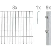 Alberts Doppelstabmattenzaun 8-6-8, Matten 2,50 m, Höhe 1,83 m, Länge 20 m, feuerverzinkt, Zaun als Komplettset, Pfosten mit Abdeckleiste 60x40 mm