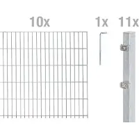 Alberts Doppelstabmattenzaun 8-6-8, Matten 2,50 m, Höhe 1,23 m, Länge 25 m, feuerverzinkt, Zaun als Komplettset, Pfosten mit Abdeckleiste 60x40 mm