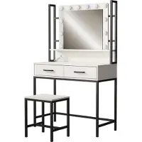 Vicco Schminktisch Luvia Weiß 90 cm mit Spiegel, LED-Beleuchtung und Hocker, Model 53015