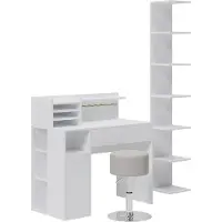 Vicco Schreibtisch Weiß 3 Teile, mit Bücherregal und Hocker, Model 41639