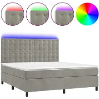 Syfax Boxspringbett mit Matratze & LED Hellgrau 180x200 cm Samt