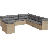 vidaXL 11-tlg. Garten-Sofagarnitur mit Kissen Beige Poly Rattan