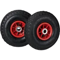 Relaxdays Sackkarrenrad 3.00-4, 2er Set Ersatzreifen, luftbereift, bis 80 kg, Kunststofffelge, 260x85 mm, schwarz-rot