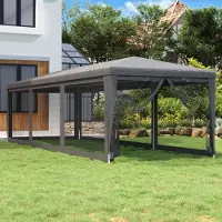 PUEAZU Partyzelt mit 8 Mesh-Seitenwänden Anthrazit 3x9 m HDPE - Pavillons & Partyzelte &4971