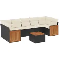 vidaXL 8-tlg. Garten-Sofagarnitur mit Kissen Schwarz Poly Rattan