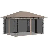 The Living Store Pavillon mit Moskitonetz 4x3x2,73 m Taupe 180 g/m²