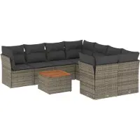 vidaXL 9-tlg. Garten-Sofagarnitur mit Kissen Grau Poly Rattan
