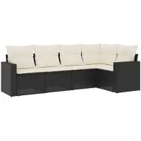 vidaXL 5-tlg. Garten-Sofagarnitur mit Kissen Schwarz Poly Rattan