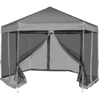 The Living Store Hexagonal Pop-Up Zelt mit 6 Seitenwänden Grau 3,6x3,1 m