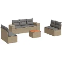 vidaXL 8-tlg. Garten-Sofagarnitur mit Kissen Beige Poly Rattan