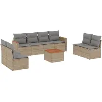 vidaXL 9-tlg. Garten-Sofagarnitur mit Kissen Beige Poly Rattan