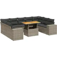 vidaXL 10-tlg. Garten-Sofagarnitur mit Kissen Grau Poly Rattan