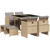 vidaXL 9-tlg. Garten-Essgruppe mit Kissen Beigemischung Poly Rattan