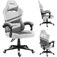 Huzaro Force 4.4 | Gaming Stuhl Bürostuhl Schreibtischstuhl Ergonomischer | Kopfstütze Lendenkissen Höhenverstellbar Wippfunktion | Stoff | Weiß