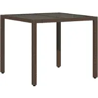 Syfax Gartentisch mit Glasplatte Braun 90x90x75 cm Poly Rattan