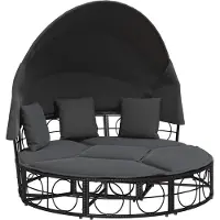 vidaXL Outdoor-Loungebett mit Dach und Kissen Schwarz Poly Rattan