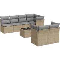 vidaXL 8-tlg. Garten-Sofagarnitur mit Kissen Beige Poly Rattan