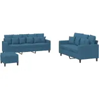 vidaXL 3-tlg. Sofagarnitur mit Kissen Blau Samt