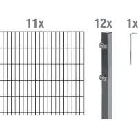 Alberts Doppelstabmatten Zaun, Höhe 80 cm, Länge 22 m, Zaun-Komplettset zum Einbetonieren, anthrazit, Pfosten 60x40 mm