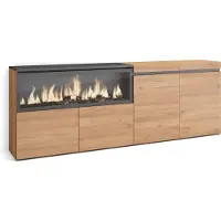 Skraut Home Sideboard, Highboard, 208x35x75cm, 4 Türen, Elektrokamin XXL, Eiche farbe