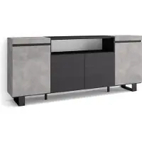 Skraut Home Sideboard, Highboard, 200x35x87cm, 4 Türen, Industriedesign, Zementgrau und Schwarz