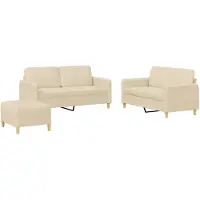 vidaXL 3-tlg. Sofagarnitur mit Kissen Creme Stoff
