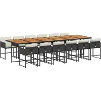 vidaXL 13-tlg. Garten-Essgruppe mit Kissen Schwarz Poly Rattan