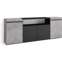 Skraut Home Sideboard, Highboard, 200x35x75cm, 4 Türen, Wohnzimmer, Küche, Zementgrau und Schwarz