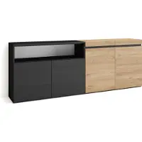 Skraut Home Sideboard, Highboard, 200x35x75cm, 4 Türen, Wohnzimmer, Küche, Eiche und Schwarz